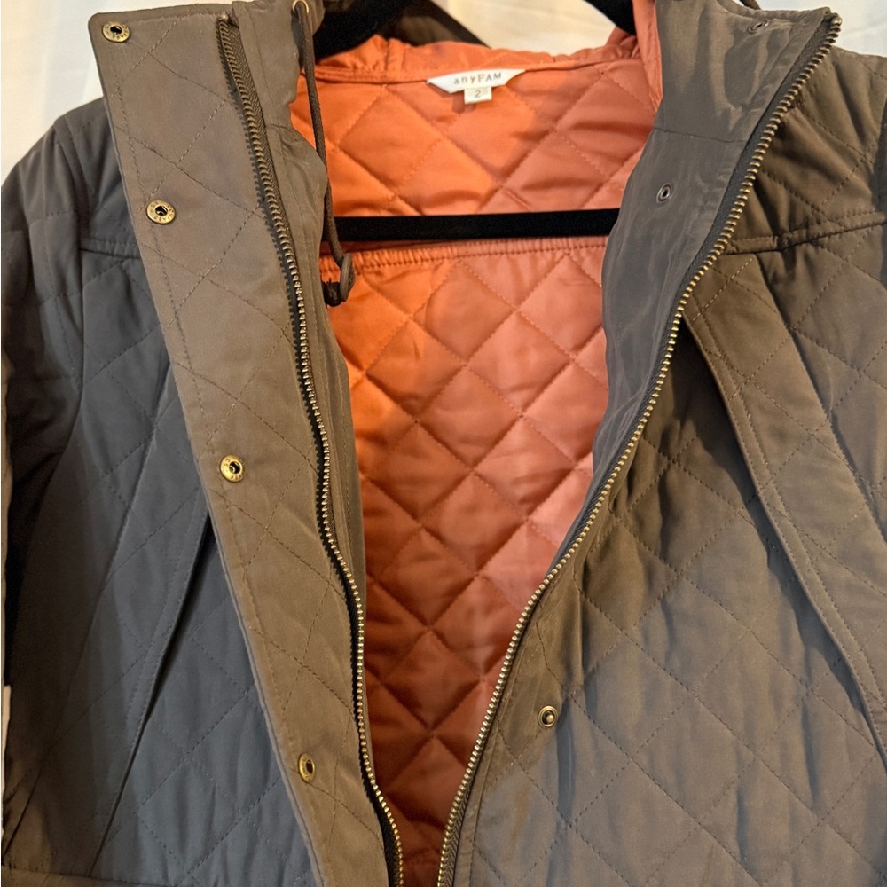 anyFAM Brown Quilted Hooded Jacket Fully Lined Size 2 - Picture 10 of 16